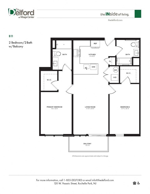Floor plan for 2 beds, 2 baths, 1007 sqft
